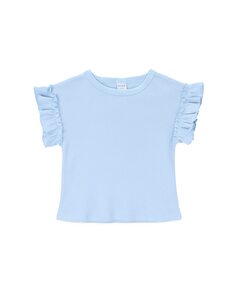 Детская футболка в рубчик с рюшами на рукавах KNOT, синий