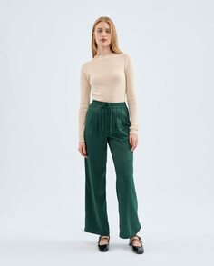 Атласные женские прямые брюки с резинкой на талии Compañía Fantástica, зеленый Compania Fantastica