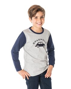 Серая футболка для мальчика с темно-синими рукавами и воротником Spagnolo, светло-серый
