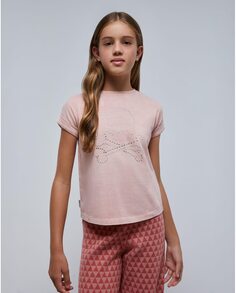 Хлопковая футболка для девочки с хрустальным черепом Scalpers, розовый