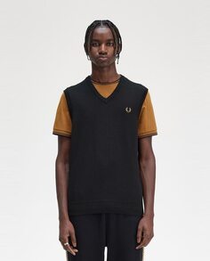 Мужской однотонный вязаный жилет с V-образным вырезом Fred Perry, черный