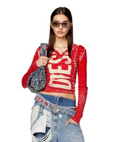 Женский вязаный свитер с длинными рукавами и V-образным вырезом Diesel, красный