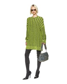Женский хлопковый свитер косой вязки Diesel, зеленый