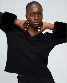 Женский свитер с манжетой из экологического меха Georges Rech París, черный