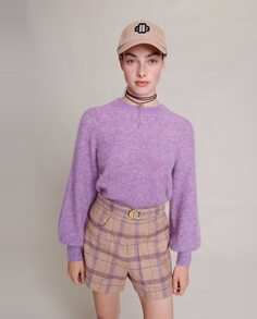 Женский вязаный свитер с рукавами-фонариками Maje, фиолетовый