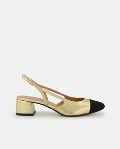 Женские туфли-лодочки с пяткой на пятке, контрастным носком и блочным каблуком - Comfort Line Latouche, золотой