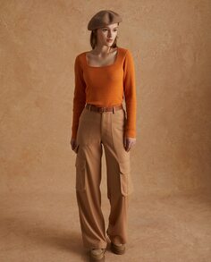 Женские широкие брюки с карманами-карго Yerse, коричневый