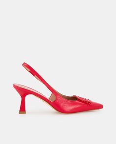 Женские кожаные туфли-лодочки с пяткой, декором и каблуком-воронкой Latouche, красный