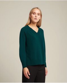Женский свитер с V-образным вырезом из чистой кардной шерсти Elena Mirò, зеленый