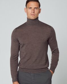 Темно-коричневый мужской свитер с высоким воротником Hackett, темно коричневый