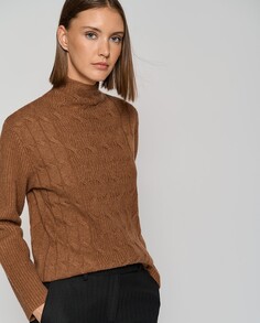 Женский вязаный свитер косами и резинкой Roberto Verino, коричневый