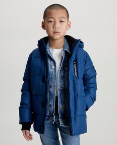 Утепленная куртка с капюшоном для мальчика синего цвета Calvin Klein, синий