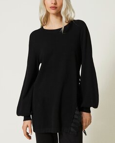 Женский длинный свитер с фестончатым кружевом Twinset, черный