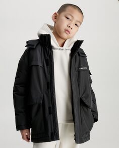 Черная парка для мальчика с капюшоном Calvin Klein, черный