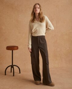 Женские широкие брюки с карманами-карго Yerse, темно коричневый
