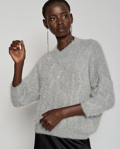 Вязаный женский свитер с косами Roberto Verino, серый