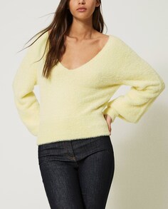 Женский свитер бесшовной меховой вязки Twinset, желтый