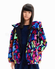 Детская разноцветная куртка с эффектом меха Desigual, мультиколор