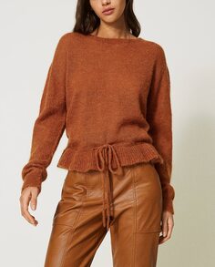 Бесшовный женский свитер из мохера и альпаки Twinset, коричневый