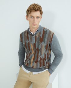 Мужской вязаный свитер Perkins с воротником на молнии Mirto, коричневый
