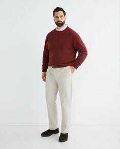 Мужской однотонный свитер с круглым вырезом из 100% кашемира больших размеров Emidio Tucci, бордо