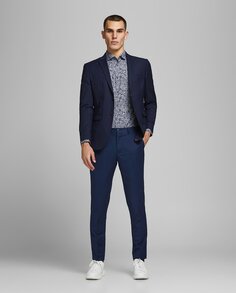 Узкие мужские классические брюки темно-синего цвета Jack &amp; Jones, темно-синий