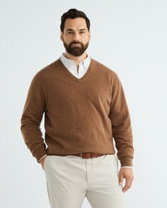 Мужской однотонный свитер с V-образным вырезом из 100% кашемира больших размеров Emidio Tucci, бежевый