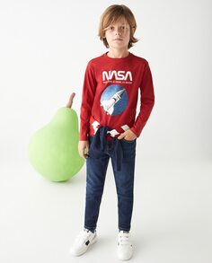 Футболка для мальчика с принтом НАСА и пайетками El Corte Inglés, красный