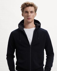 Мужской вязаный свитер с регулируемым капюшоном и застежкой-молнией Ecoalf, черный
