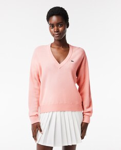 Женский шерстяной свитер с v-образным вырезом Lacoste, розовый