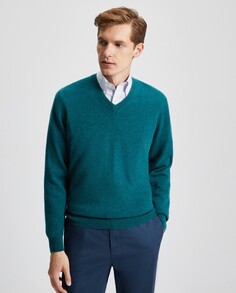 Мужской свитер из 100% кашемира с v-образным вырезом Emidio Tucci, светло-синий