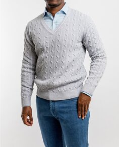 Мужской светло-серый свитер с v-образным вырезом Wickett Jones, светло-серый