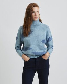 Жаккардовый женский свитер с высоким воротником Simorra, синий