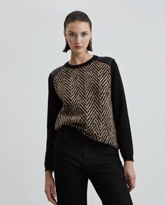 Женский свитер комбинированный с круглым вырезом Simorra, черный