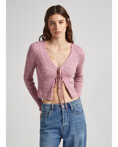 Женский кардиган из меланжевой ткани с V-образным вырезом Pepe Jeans, розовый