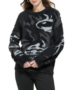 Свободный женский свитер с круглым вырезом DKNY, темно-серый