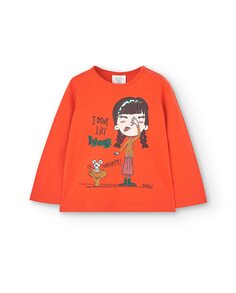 Футболка для девочки с длинными рукавами и рисунком спереди Boboli, оранжевый