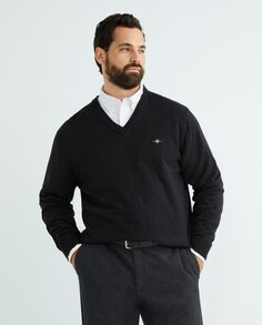 Мужской свитер из шерсти/хлопка с V-образным вырезом больших размеров Gant, синий