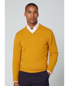 Мужской свитер горчичного цвета с V-образным вырезом Hackett, горчичный