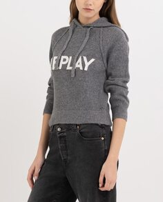 Женский укороченный свитер с капюшоном Replay, серый