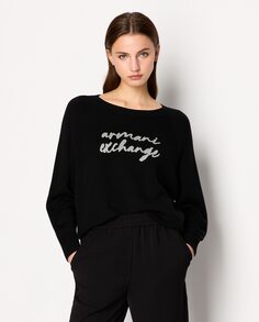 Женский свитер с логотипом на груди Armani Exchange, черный