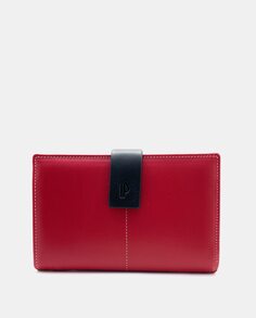Большой кожаный кошелек красного цвета с контрастным ремешком Pielnoble, красный