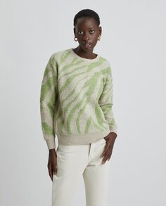 Женский свитер жаккардовой вязки с круглым вырезом Simorra, зеленый