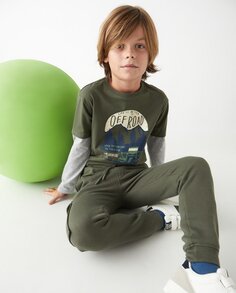 Футболка для мальчика с двойными длинными рукавами и принтом El Corte Inglés, зеленый