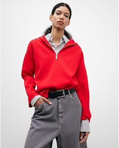 Женский вязаный свитер с капюшоном Adolfo Dominguez, красный