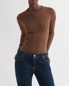 Женский свитер в рубчик с круглым вырезом Loreak Mendian, коричневый