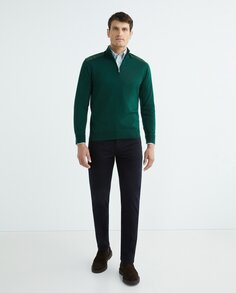 Мужской вязаный свитер с воротником на молнии Perkins Mirto, темно-зеленый