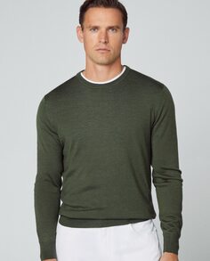 Мужской свитер цвета хаки с круглым вырезом Hackett