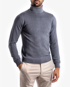 Светло-серый мужской свитер из тонкой шерсти мериноса с высоким воротником Wickett Jones, светло-серый