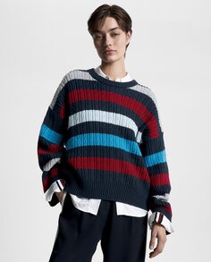 Женский свитер с круглым вырезом и длинными рукавами Tommy Hilfiger, темно-синий
